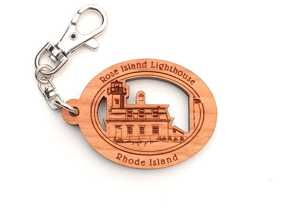 Rose Island Lighthouse Custom Key Chain - Nestled Pines