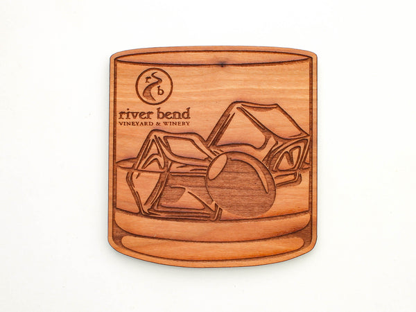 River Bend Vineyard & Winery Low-ball Glassware with Olive Coaster Set of 4