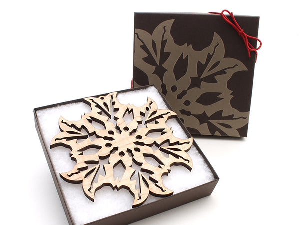 2016 NEW Detailed 5" Wood Snowflake Ornament Gift Box - Design B - Nestled Pines - 2
