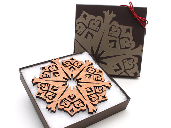 2016 NEW Detailed 5" Wood Snowflake Ornament Gift Box - Design C - Nestled Pines - 3