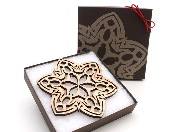 2016 NEW Detailed 5" Wood Snowflake Ornament Gift Box - Design G - Nestled Pines - 3
