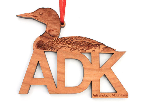 ADK Loon Text Ornament - Nestled Pines