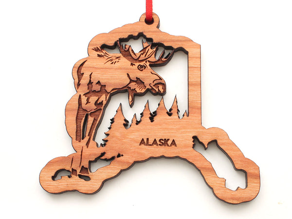 Alaska State Shape with Moose Insert Ornament