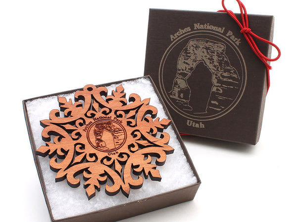 Moab Arches NP Custom Snowflake Ornament Gift Box Alt - Nestled Pines - 2