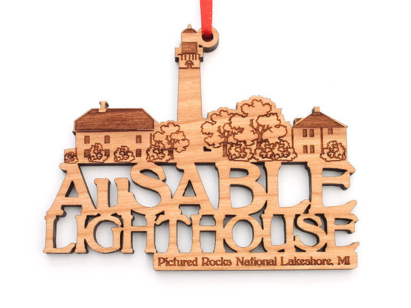 Pictured Rocks Au Sable Lighthouse Custom Text Ornament - Nestled Pines
