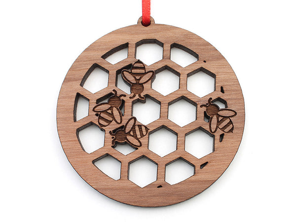 Honey Bee Honeycomb Circle Ornament - Nestled Pines