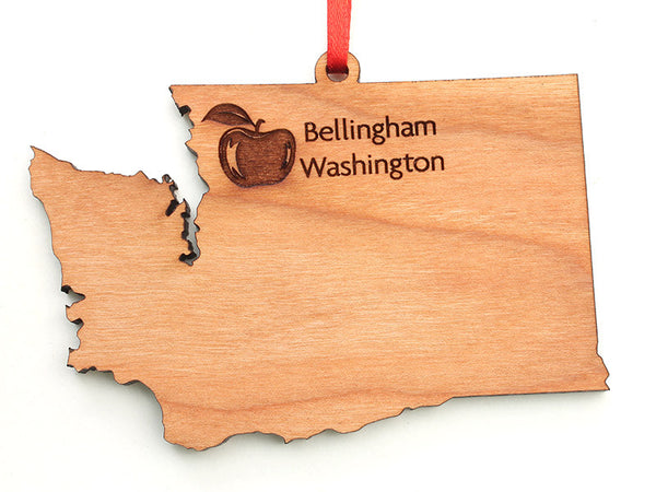 Village Books Bellingham Washington State Apple Custom Engraved Ornament - Nestled Pines