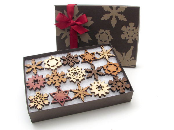 Mini Wood Snowflake Ornament Gift Box - Set of 15 - Nestled Pines - 2