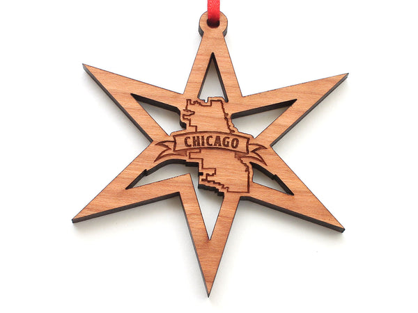 Chicago Star City Outline Snowflake Ornament