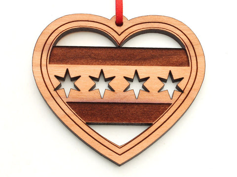 Chicago Flag Heart Ornament with Stars Cut Out