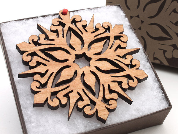2016 NEW Detailed 3 1/2" Wood Snowflake Ornament Gift Box - Design A - Nestled Pines - 1