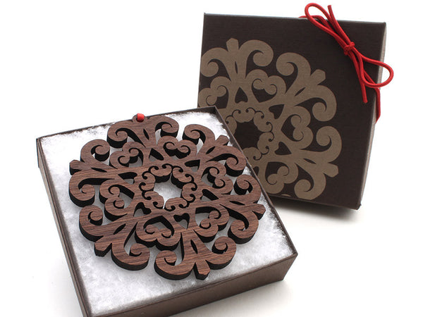 2016 NEW Detailed 3 1/2" Wood Snowflake Ornament Gift Box - Design E - Nestled Pines - 3