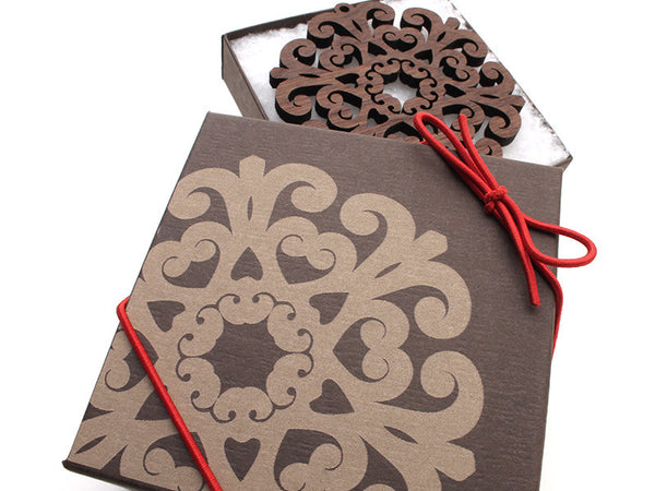 2016 NEW Detailed 3 1/2" Wood Snowflake Ornament Gift Box - Design E - Nestled Pines - 2