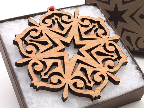 2016 NEW Detailed 3 1/2" Wood Snowflake Ornament Gift Box - Design F - Nestled Pines - 1