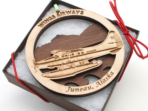 Wings Airways Alaska Float Plane with Mountains Double Layer Ornament