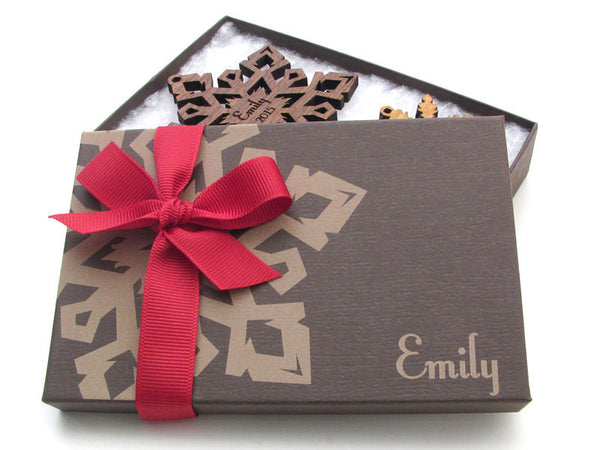 Custom Engraved Christmas Snowflake Ornament Gift Box Set - Nestled Pines - 2