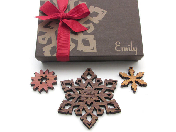 Custom Engraved Christmas Snowflake Ornament Gift Box Set - Nestled Pines - 3