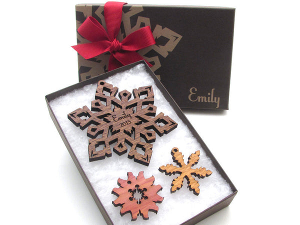 Custom Engraved Christmas Snowflake Ornament Gift Box Set - Nestled Pines - 4