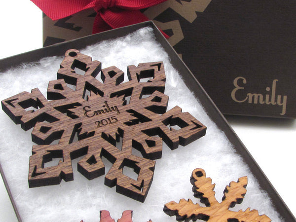 Custom Engraved Christmas Snowflake Ornament Gift Box Set - Nestled Pines - 5