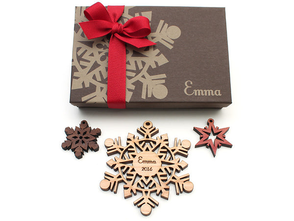 Nutcracker Style Traditional Wood Snowflake Custom Christmas Ornament - Nestled Pines - 3