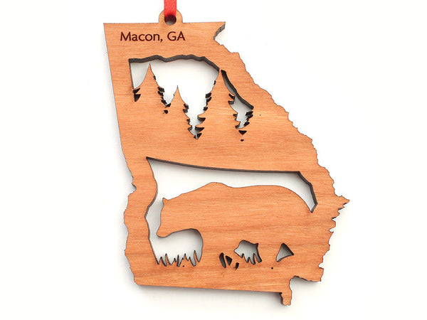 Macon Georgia State Shape Custom Ornament with Bear Insert - Nestled Pines