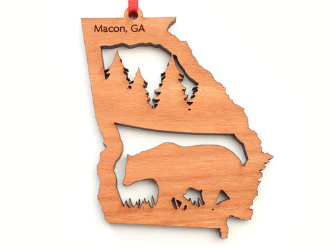 Macon Georgia State Shape Custom Ornament with Bear Insert - Nestled Pines