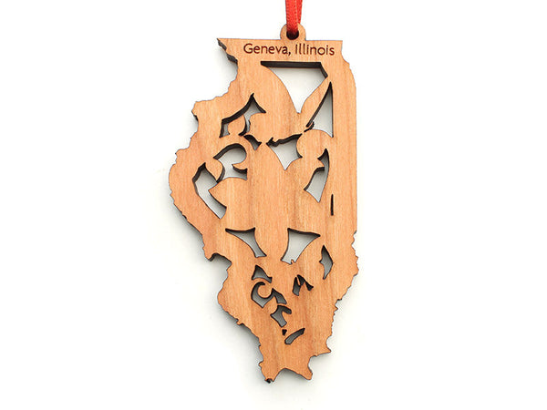 Northwestern Medicine Illinois State Ornament with Butterfly Insert - Nestled Pines