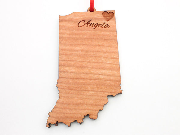 City of Angola Indiana State Shape Custom Ornament - Nestled Pines