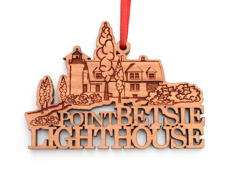 Point Betsie Lighthouse Custom Text Ornament - Nestled Pines