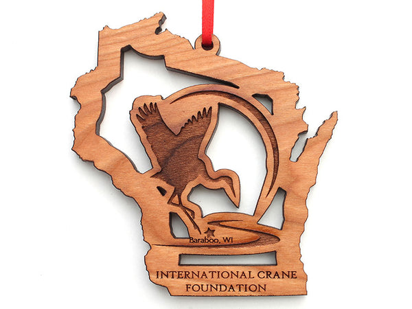 International Crane Foundation Wisconsin State Cut Out Logo Insert Ornament
