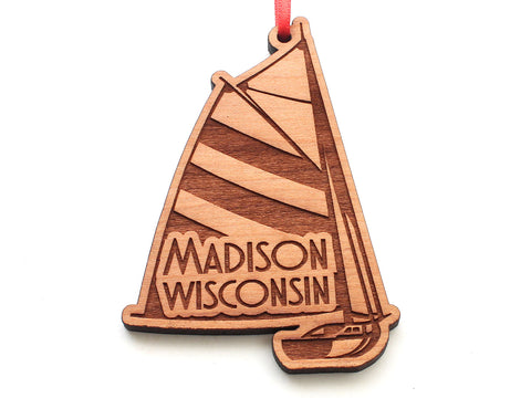 Madison Wisconsin Striped Sailboat Ornament