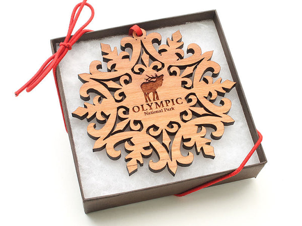 Olympic National Park Lake Quinault Moose Snowflake Ornament Gift Box