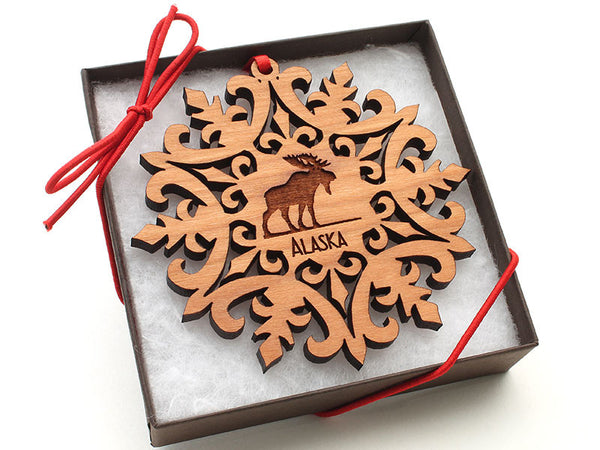 Alaska Moose Snowflake Ornament Gift Box