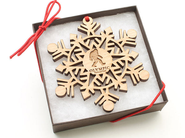 Olympic National Park Sasquatch Snowflake Ornament Gift Box
