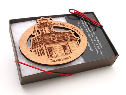 Rose Island Lighthouse Oval Custom Ornament Boxed - Nestled Pines