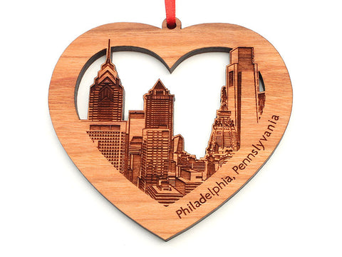 Philadelphia City Skyline in a Heart Cutout Ornament