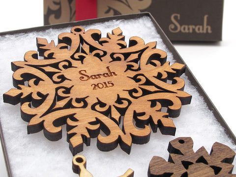 Snowflake Personalized Wood Christmas Ornament - Nestled Pines - 1