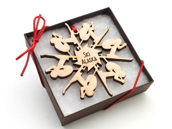 Ski Alaska Skier Snowflake Ornament Gift Box