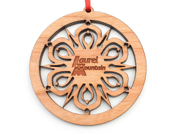 Laurel Mountain Snowflake Circle Logo Custom Ornament - Nestled Pines