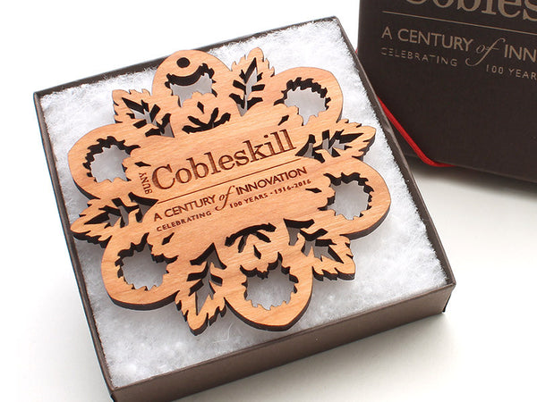 SUNY Cobleskill Custom Wood Snowflake Ornament - Nestled Pines - 1