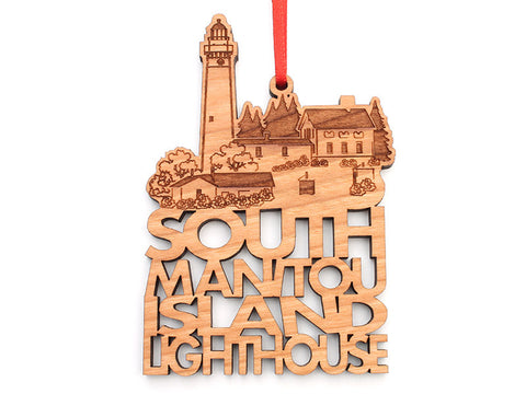 Sleeping Bear Dunes South Manitou Lighthouse Text Ornament - Nestled Pines