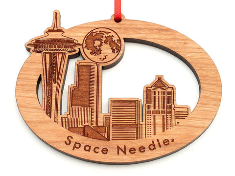 Space Needle City Skyline Moon Oval Ornament