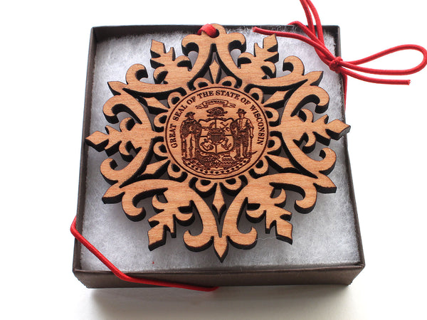State Seal of Wisconsin Snowflake Ornament Gift Box