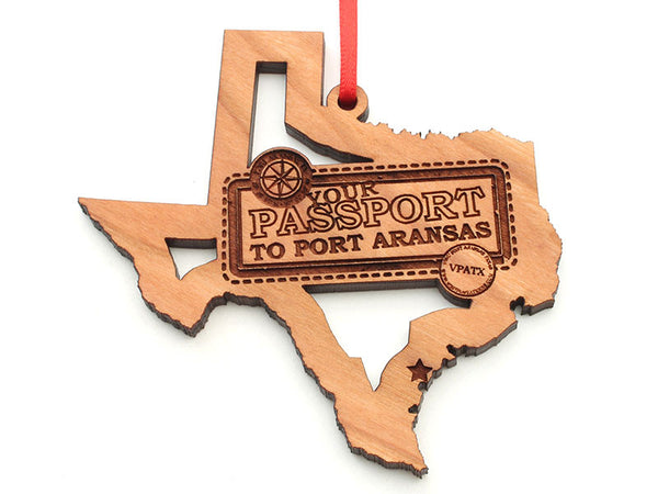 Lone Star Texas State Shape Port Aransas Passport Insert Ornament