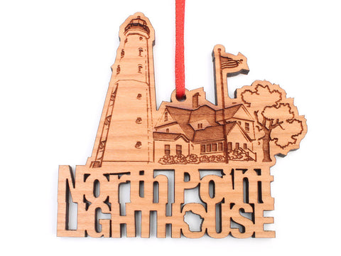 North Point Lighthouse Custom Text Ornament - Nestled Pines