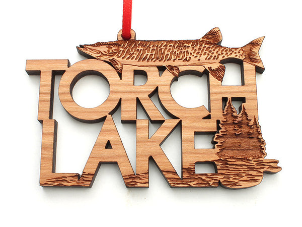 Torch Lake Muskie Custom Text Ornament - Nestled Pines