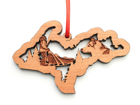 Upper Peninsula Michigan State Custom Ornament with Dogsled Insert Engraved - Nestled Pines