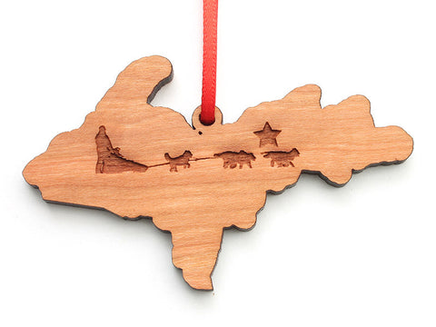 Upper Peninsula Michigan Dogsled Engraved Ornament - Nestled Pines