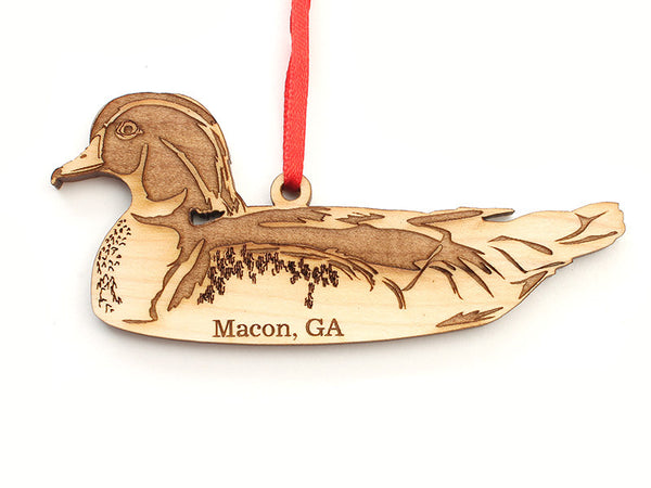 Macon Georgia Custom Wood Duck Ornament - Nestled Pines