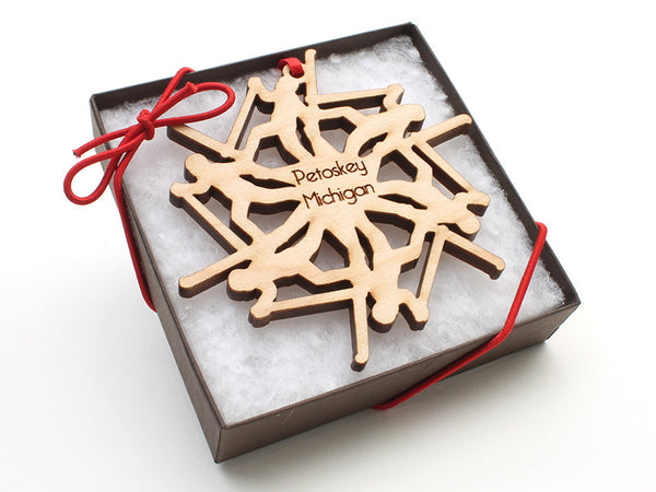 Ciao Bella Cross Country Skier Snowflake Ornament Gift Box - Nestled Pines